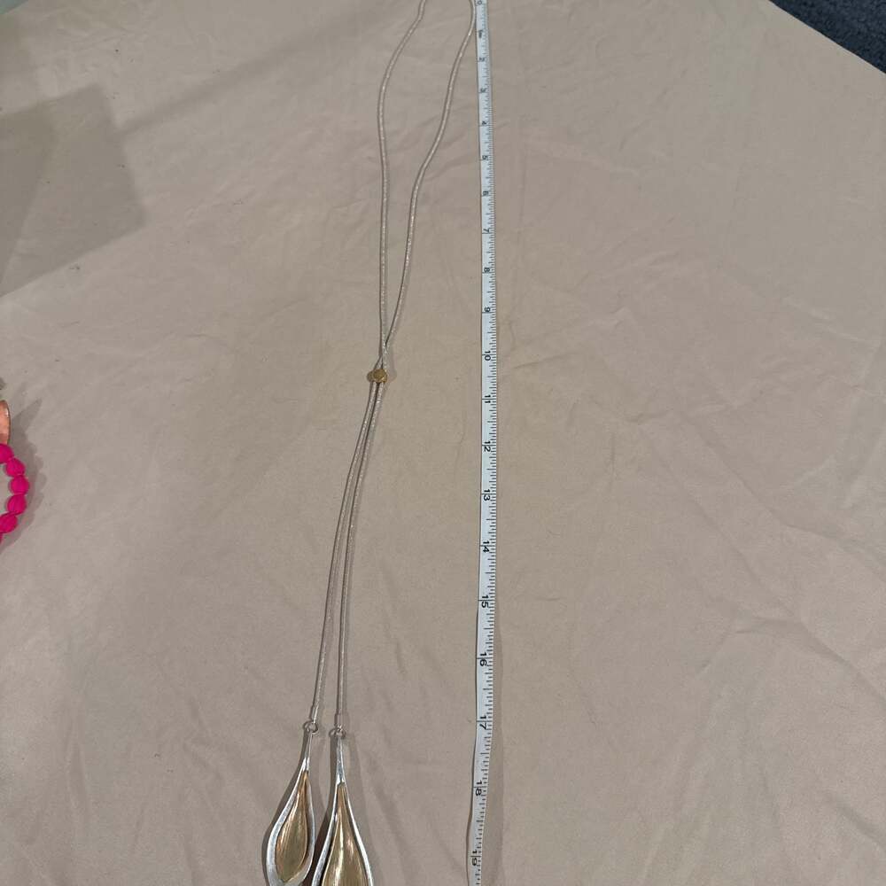 Mixed metal petal snake chain lariat slide necklace